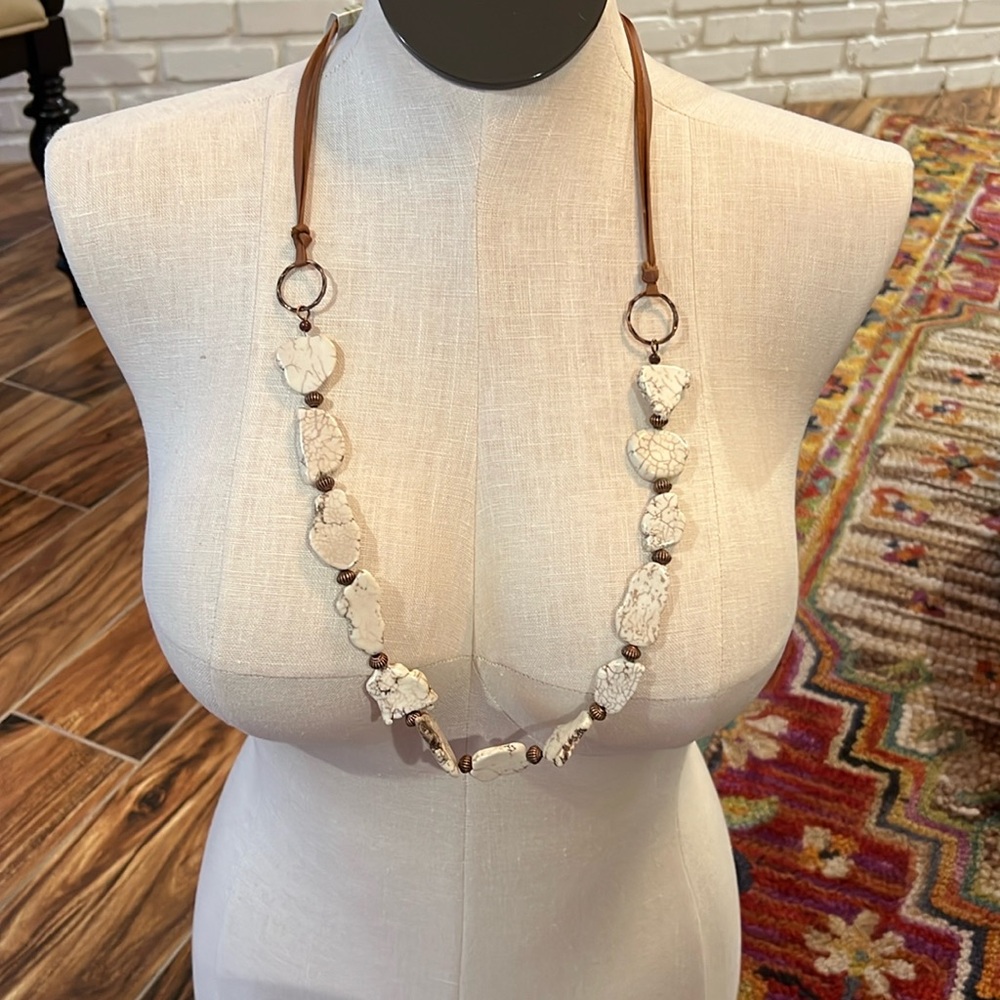 White Turquoise Slab Necklace with Leather Closure-The Jewelry Junkie